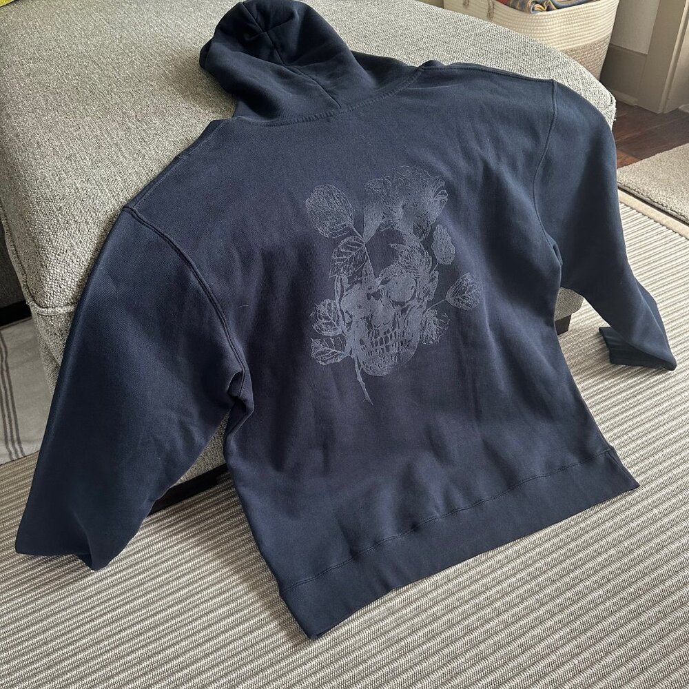 Zadig and Voltaire Mens XL Navy Blue Skull Hoodie Sweatshirt